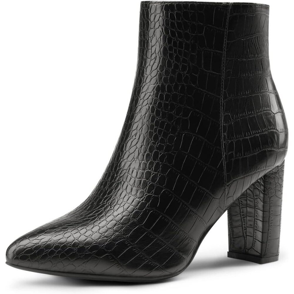 Dream Pairs Women's Stone/Pu Pointed Toe Fur Lining Block Heel Ankle Booties